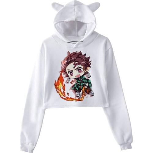 Kawaii Japanese Anime Demon Slayer Cat Ear Hoodies Sweatshirts Women Hip Hop Cartoon Kimetsu No Yaiba Printing Clothing