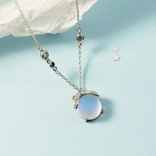 925 Sterling Silver Moonstone Animals Charm Necklace for Women Pendant Elegant Party Wedding Jewelry dz176