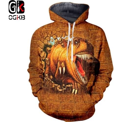 OGKB 2019 New Fashion Creative Dinosaur 3d Printing Men And Women Hooded Pullover Dropshipping Hip hop Unisex Sweatshirt