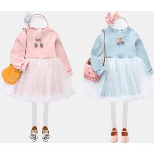 2020 spring New Girls Gauze dress cotton lace fold Solid color floral Princess Dresses fashion Childrens clothing kids wholesal