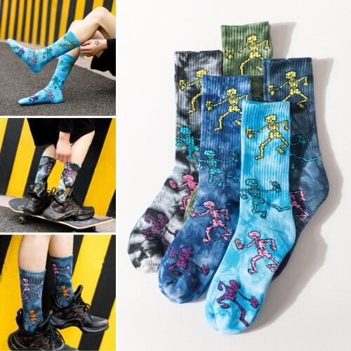 Original Skull Tie-dye Men and Women Socks Cotton Colorful Harajuku Skateboard Fashion Happy Funny Street Wear HipHop Sockings