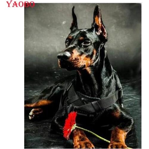 Full Square Round Diamond Painting Cross Stitch Kits Doberman Pinscher DIY 5D Diamond Mosaic Diamond Embroidery pet dog Pattern