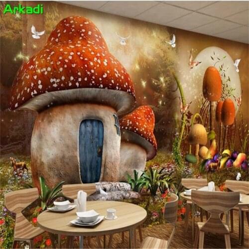 Custom Photo Forest Fairy Tale Mushroom House Childrens Room Bedroom Background Wallpaper Nursery Custom Mural 3D Stereo Paper