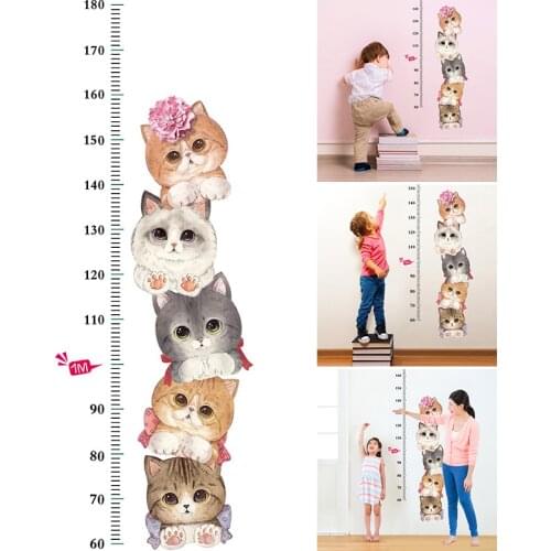 Height Measure PVC Wall Stickers with Cute Cat Pattern Height Measure Ruler Height Chart for Kids Children Decorative Props