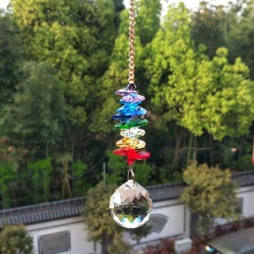 Handcrafted Rainbow Glass Crystal Beads Chakras Garland Suncatcher Crystal Ball Pendant DIY Chandelier Center Part Decoration