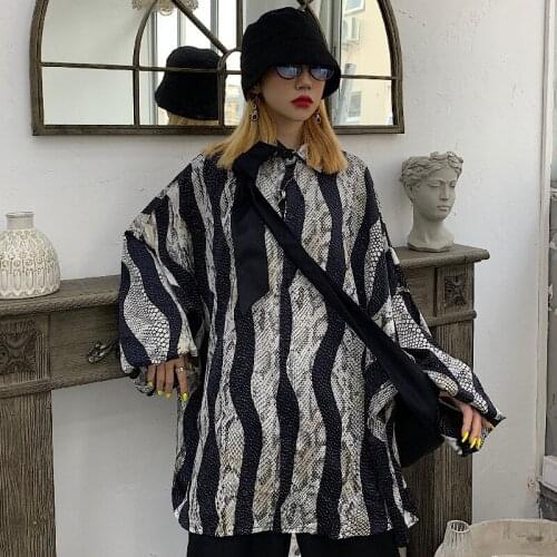 Harajuku style dark style personalized python print loose long-sleeved shirt 2020 autumn all-match casual shirt fashion