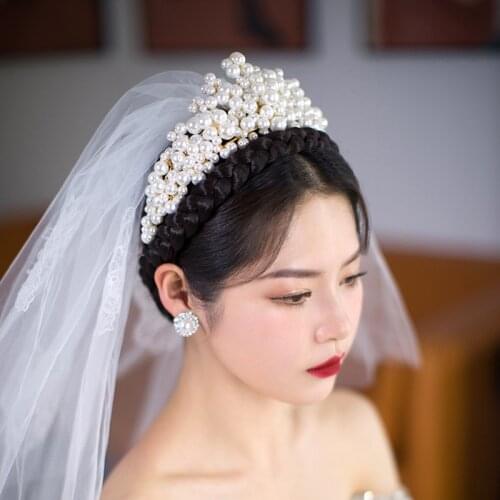 Bridal Silver Crown Women Head Wedding Princess Pearl Luxury Hair Accessories Wedding Birthday Holiday New Fashion Jewelry