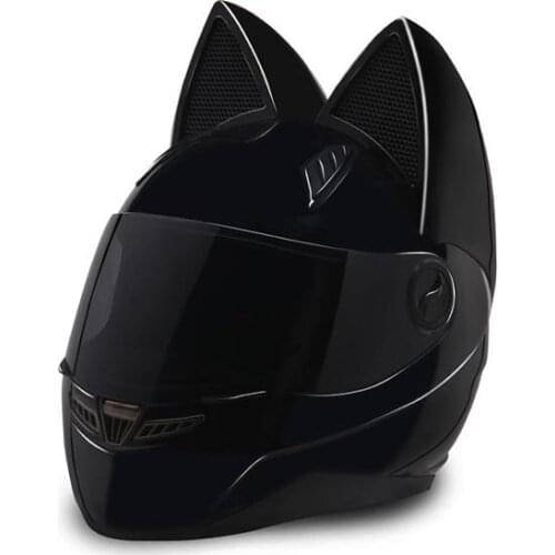 Black Color Cat Ears Helmet Full Face Motorcycle Street Helmet Women And Man Cute Cat Helmet With Ears Cute CAT Riding Helmet