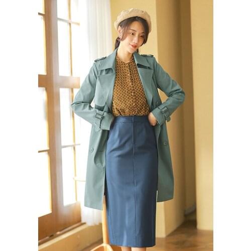 Mid-length blue windbreaker jacket women autumn 2021 new style womens fashion small man spring and autumn coat