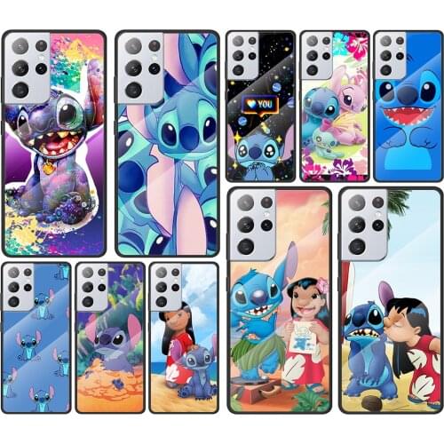 Stitch cartoon cute for Samsung Galaxy S21 Ultra Plus A72 A52 4G 5G M51 M31 M21 Luxury Tempered Glass Phone Case Cover