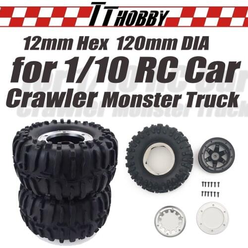 TTHOBBY 4PCS RC Tires Wheels 120mm Rims Hub Hex 12mm for 1/10 1/12 Crawler Car Monster Truck Big Foot TRAXXAS Scx10 Trx4 WLtoys