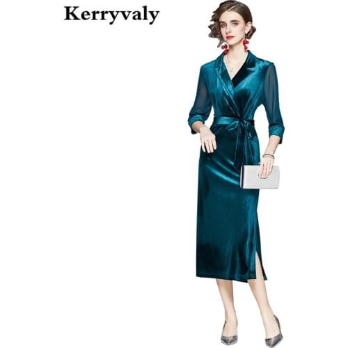Spring Women Blue Velvet Gothic Midi Party Dress Zomerjurk Dames 2021 Retro Work Office Dress Vestidos De Mujer Glamaker K3651