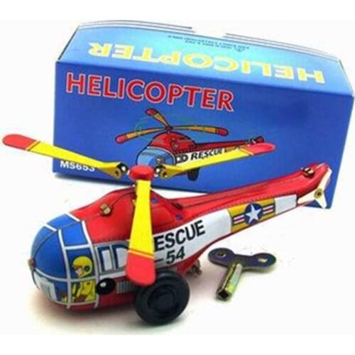 Vintage Helicopter Model Clockwork Wind Up Tin Toy Collectables Classic Toys for Kids Creative Birthday Gift Decoration