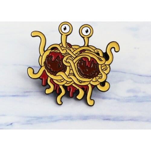 Funny Cartoon Flying Spaghetti Geek Monster Brooches Pin Gifts For Daughter And Son Broche Badges Enamel Lapel Pins Jewelry