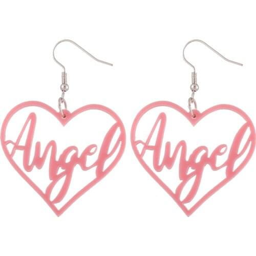 Womens Fashion 2021 New Trendy Vintage Exaggerated Hot Pink Love Angle Letter Earrings for Women Retro Acrylic Dangle Earrings