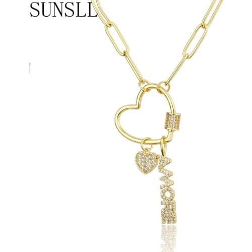 SUNSLL Fashion copper necklace white AAACZ heart pendant necklace gold Combination sweater chain for women anniversary part gift