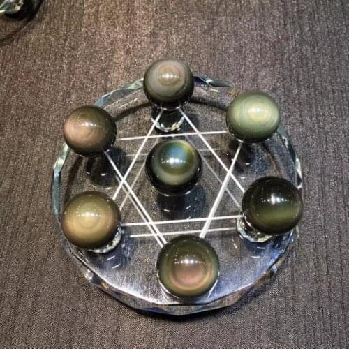1pc A Set Seven Star Array Natural Rainbow obsidian Crystal Reiki Ball With Plate The best Fortune warded off evil the house