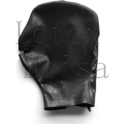 100% natural Fetish latex hoods with open nostrils and mouth and attached back zip in black color