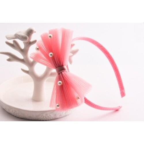 12pcs Fashion Cute Gauze Bow Hairbands Solid Pearl Lace Bowknot Hair Sticks Headbands Princess Headwear Girls Hair Accessories