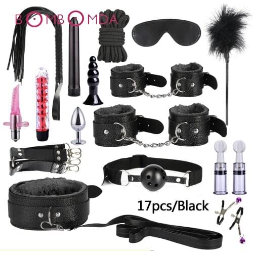 17pcs/set G spot Vibrators Adult Game Props SM Bondage Restraint Women Sex Toy Noylon Handcuffs Clit Stimulator Adult Sex Shops