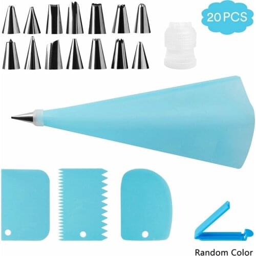20Pcs/Set Silicone Kitchen Accessories DIY Icing Piping Cream Pastry Bag + 14 Stainless Steel Nozzle Cake Decorating Tools Set