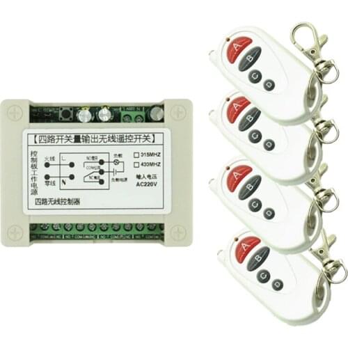 AC 220V 4CH Smart Wireless Remote Control Switch System Remote Light Switch Relay Receiver Module Transmitter 315Mhz /433Mhz