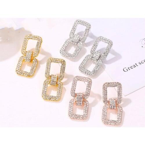 ARLIE 2020 Fashion Shiny Big Geometric Drop Earrings Luxury Gold Silver Color Square Rhinestone Earrings for Women Party Jewelry