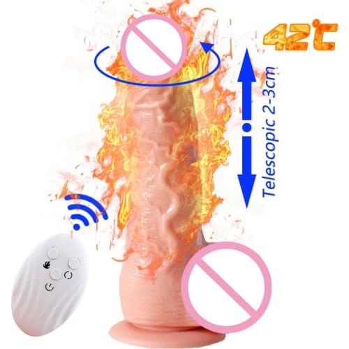 Wireless Remote Automatic Heating Penis Suction Cup Realistic Huge Dildo Vibrator Telescopic Swing Dildo Sex Toy For Woman