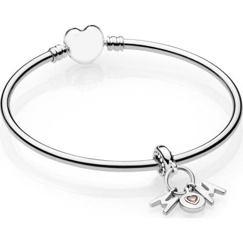 NEW High Quality 925 Sterling Silver Bangle Perfect Mothers Bracelet Gift Set Pink and Lily Crystal For Mothers Day Gift
