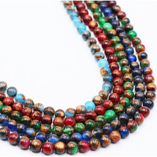 6/8/10mm Natural Gold Colored Stone Beads Round Loose Nepal Beads Green Purple Blue For Jewelry Making DIY Bracelet Earring Strand 15