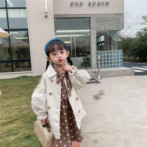 Girls Babys Kids Windbreaker Coat Jacket Outwear 2021 Beige Spring Autumn Cotton Buttons Cardigan School Childrens Clothing
