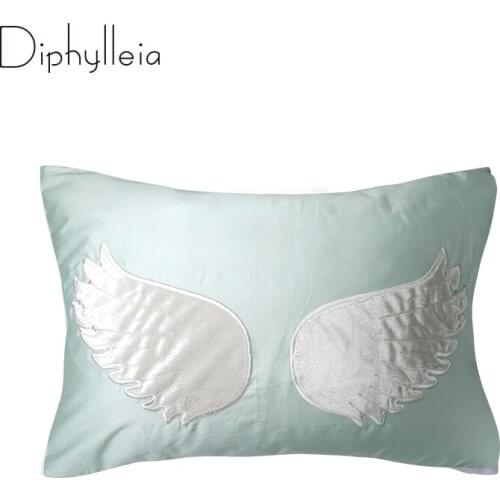 Diphylleia Exclusive Design Pillow Sham High End Super Soft Cotton Satin Angel Wings Embroidered Unisex Bedding Cushion Cover