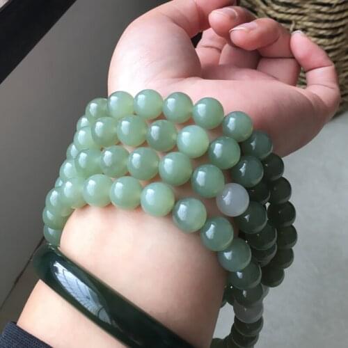 H03#Hetian jade bead bracelet rosary 108 10mm bead powder green white jade beads