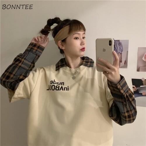 Hoodies Women Trendy BF Style Unisex Couples Harajuku Fake Two Piece Design Teens Hoodie College All-match Schoolgirls Clothing