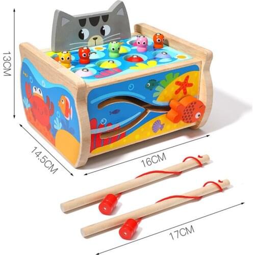 Magnetic Wooden Cat Fishing Game Toys Learning Puzzle Childrens Birthday Learning Educational Toys Intellectual Fish Game