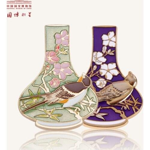 Metal Badges for Clothes Pin Cute Swallows Round Bottle Shape NATIONAL MUSEUM OF CHINA Chinese Vintage Badges Womens as Gifts