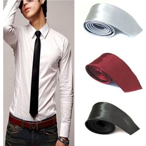 Fashion Elegant Solid Color Necktie For Men Casual Slim Plain Mens Solid Skinny Neck Party Wedding Tie Silk Neckties