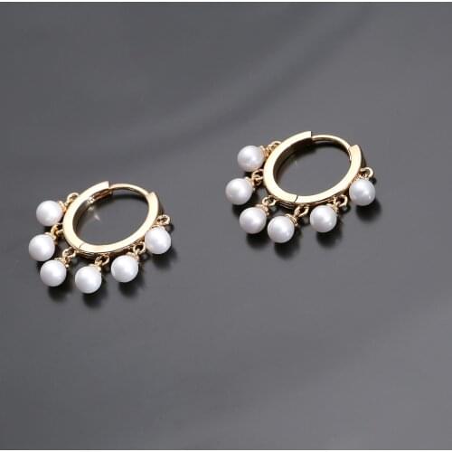 Multi Beads Pearl Hoop Earring For Women Round Circle Gold Earrings Simple Wedding Party Jewelry Gift Christmas Aretes De Mujer