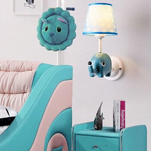 Cartoon Led Wall Lights with Fabric Lampshade for Kids Bedroom Children Wall Sconce Boys Room Bedside Light Girls Lamps