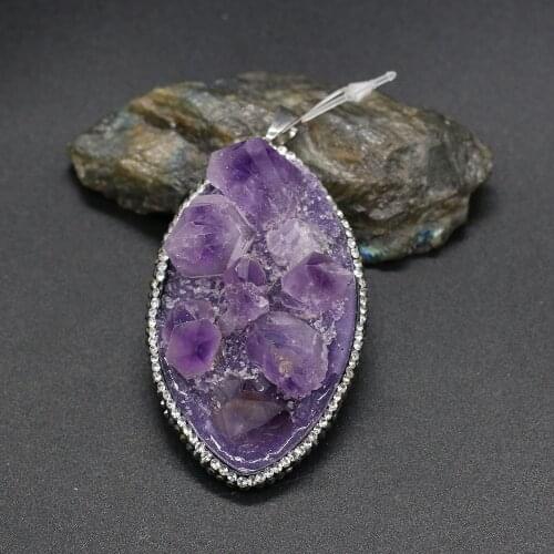 Natural Stone Amethysts Pendant Horse Eye shape Crystal Exquisite Charm for Jewelry Making DIY Necklace Earrings Accessories