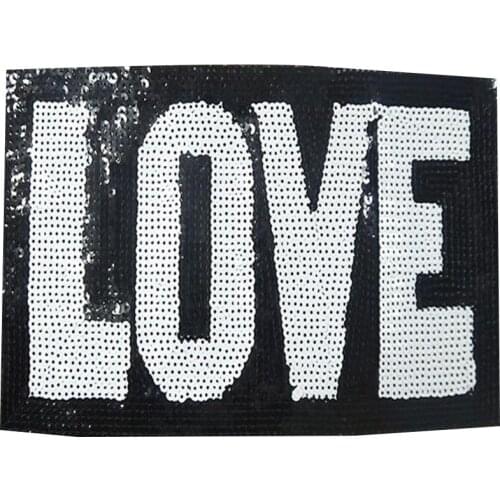 Clothing Women Shirt Top Diy Large Patch LOVE White Sequins deal with it T-shirt girls Letters Patches for clothes Stickers
