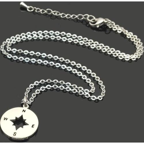 Compass Charm Stainless Steel Chain Necklace High Quality Stainless Steel Compass Pendant Chain Fashion Necklace