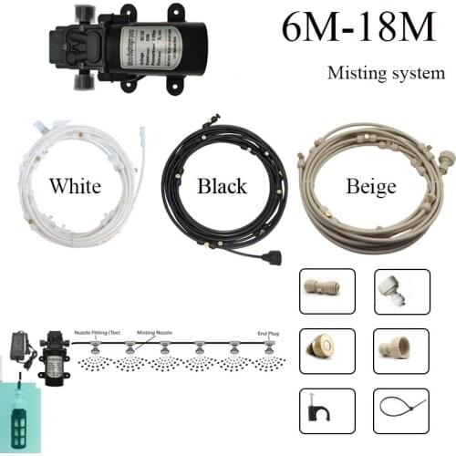 Greenhouse Garden Patio Misting Cooling System 12V Water Pump Sets Fog Nozzle For Outdoor 8M-18M Timer Smart Irrigation Kits