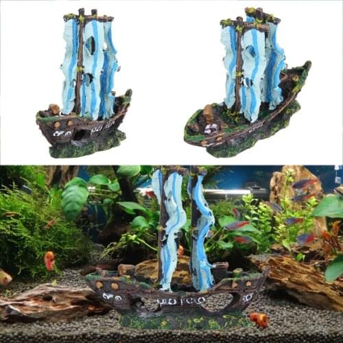 Fish Tank Scenery Decoration Boat Aquarium Fish Shrimp Shelter Cave Pirate Ship Decoration Hollow Resin Boat
