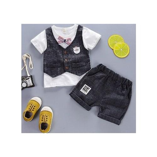 Dropshipping Infant Baby Boys Clothing Set Summer Short Sleeve Plaids T-shirt Shorts Kids Gentleman Suit