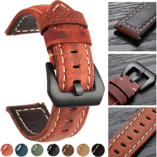 22mm Watch Band For Samsung Galaxy 42 46mm Gear s3 Amazfit Bip Band Genuine Leather Strap Quick Release Pin Wristband With Clasp