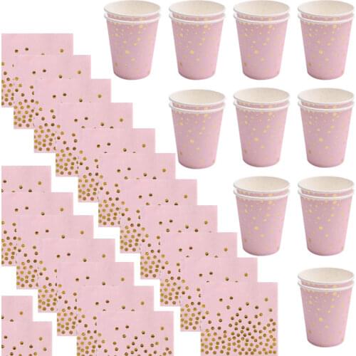 Baby Girl Pink Gold Dot Party Wedding Party Cups Plates Napkin Disposable Tableware For Baby Shower Birthday Party Decoration