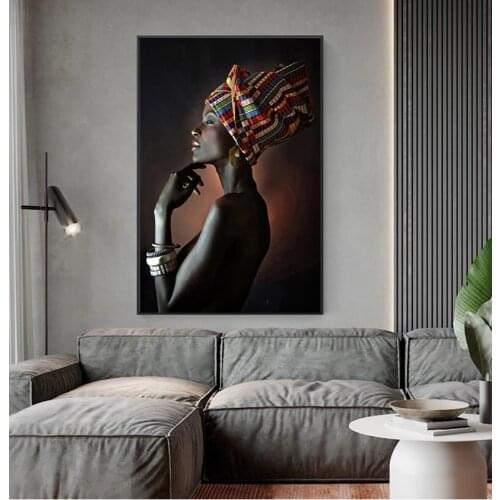 Scandinavian Wall Art Picture for Living Room African Woman Indian Headband Portrait Canvas Painting Posters and Prints