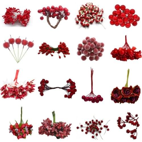 Wedding Decoration Red Artificial Flower Cherry Stamen Berries DIY Flower Wreaths Decorative Cake Gift Box Birthday Party Decor