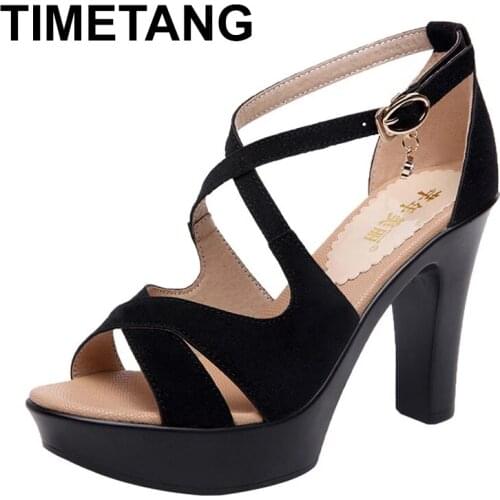 TIMETANGPlus Size 32-43 Sexy High Heels Sandals Ladies Shoes Summer Block Heel Platform Gladiator Sandals Women Party Sandals